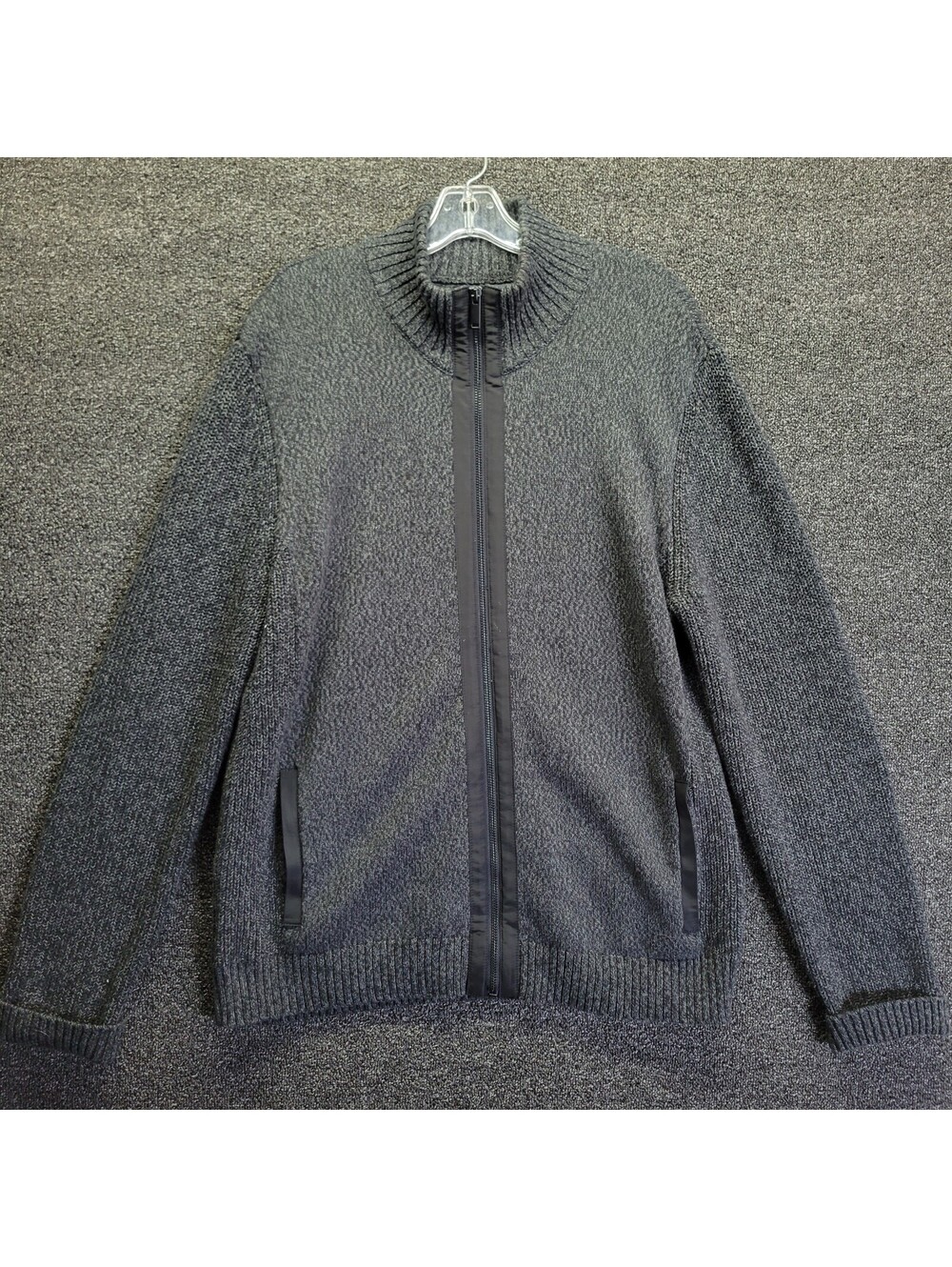 Daniel Hechter Paris Full Zip Sweater Men's Size L Gray/Black Mock Collar